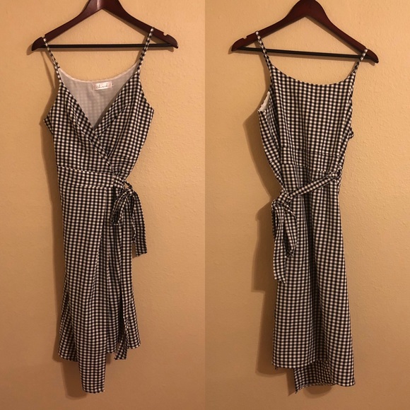 Chicwish Dresses & Skirts - ChicWish Black & White Checkered Wrap Midi Dress
